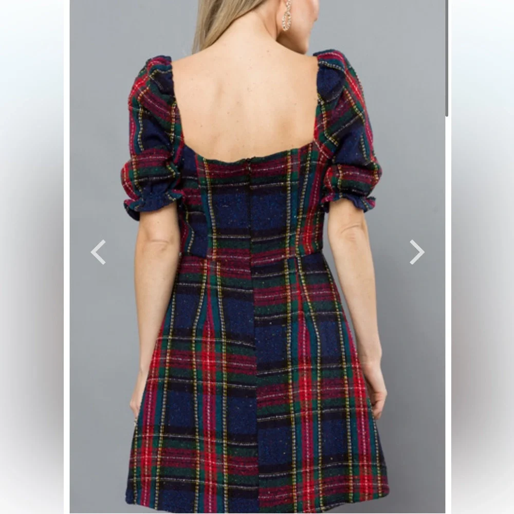 M2 NWT Vestigue HOLIDAY PLAID DRESS, NAVY/RED - Picture 4 of 10